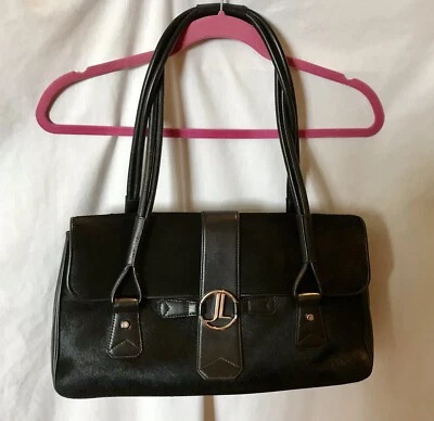 Elegante CARTERA/BOLSO DE MANO/CARTERA JUDITH LEIBER CUERO DE BECERRO NEGRO Foto 1 de 4