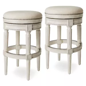 Maven Lane Pullman Backless Bar Stool in White Oak Finish w/Natural Color Fabric - Picture 1 of 6