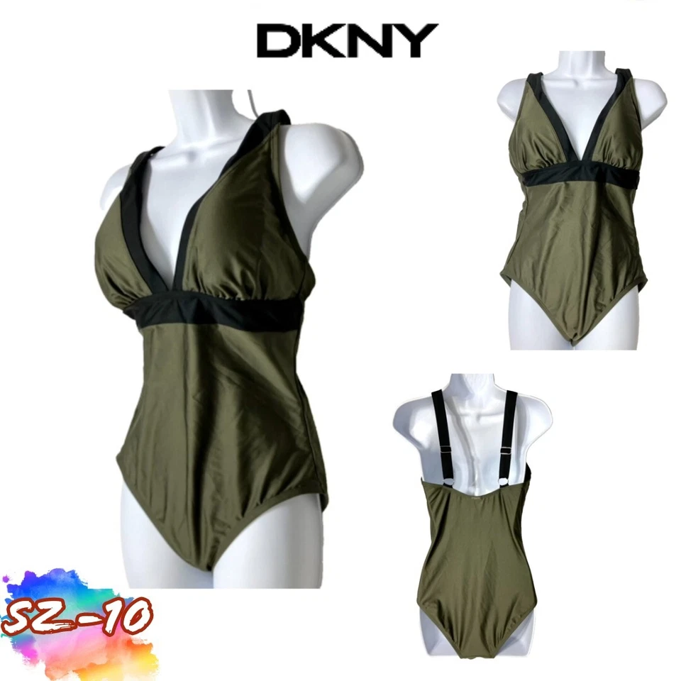 Nuevo sin etiquetas Traje de baño de una pieza verde DKNY para mujer talla 10 con aros control abdominal Foto 1 de 4
