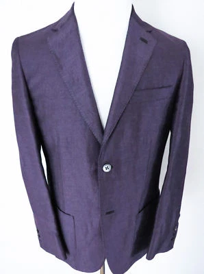 $4200 Abrigo Chaqueta Blazer BRIONI Púrpura Lino Seda con Borde de Cuero Talla Pequeña Foto 1 de 4