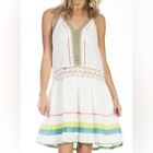 Banjara White Cotton Halter Dress Colorful Crochet & Lace Accent sz medium