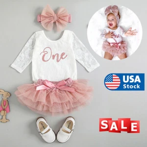 Baby Girls First 1st Birthday Outfit Tutu Skirt Blush Pink Cake Smash Set - Picture 1 of 10