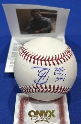 Ryon Healy 签名棒球 Coa Onyx 亲笔签名球亲笔签名罗林斯官方浪漫 — 第 1/4 张图片