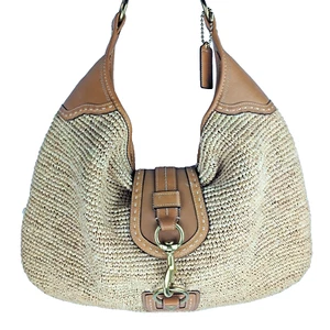 Coach Bleecker Millie Natural Straw XL Hobo Tote | Leather Trim | M0868 F13374 - Picture 1 of 9