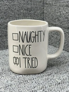 Rae Dunn NAUGHTY NICE I TRIED Artisan Collection Farmhouse Christmas Mug 4.5" - Picture 1 of 8
