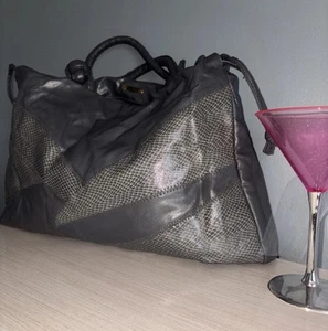 Vintage Sarne Italy Jeny Gray Designer Handbag Large Purse Taiwan Snake Embossed - Picture 1 of 16