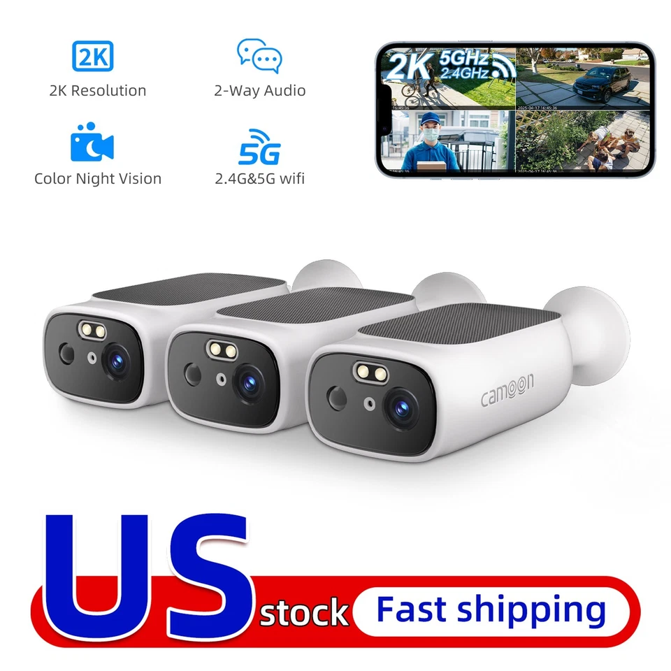 Wifi Wireless Security Camera System Solar Battery Powered Home 2Way Talk 3pcs - Image 1 of 4