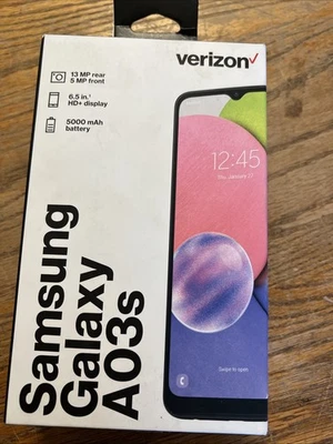 VERIZON SAMSUNG GALAXY A03S 32GB Black Locked SM-A037U Smartphone PREPAID NEW - Image 1 of 2