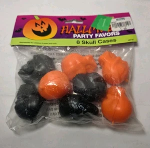 Vintage 90er Halloween Party Gastgeschenke 8 Totenkopf Hüllen schwarz/orange Neu aus altem Lagerbestand (B15) - Bild 1 von 7