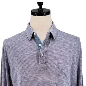 Faherty Brand Men's Long Sleeve Striped Polo Shirt Pocket Size L Emblem On Hem - Picture 1 of 11
