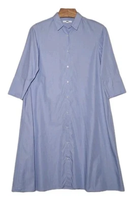 UNIQLO Shirt Dress Women Medium Blue Button Front Midi 3/4 Sleeve Cotton Classic - Image 1 of 4