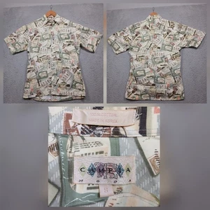 CMPA Moda Hawaiian Shirt Mens S Vintage Travel Postcard Print Made in Korea - Picture 1 of 6