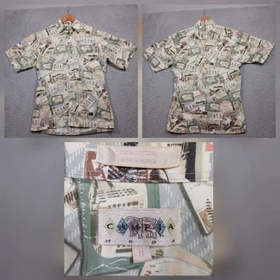 CMPA Moda Hawaiian Shirt Mens S Vintage Travel Postcard Print Made in Korea - Image 1 of 4