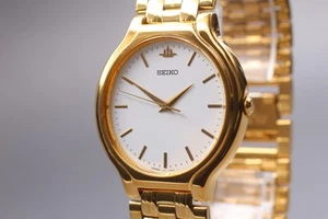 Vintage 1984 N MINT Seiko Galaxy V701-1T50 Gold Round Quartz Mens Watch JAPAN - Picture 1 of 12