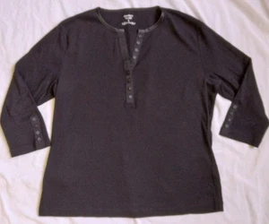 Dressbarn Black Shirt Henley 3/4 Sleeve Casual Workwear Women's Size L - Picture 1 of 8