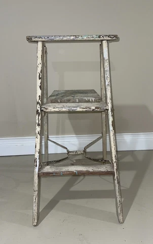 Antique Vintage Primitive Wooden 3-Step Folding Ladder/Stool/Plant Stand Cover