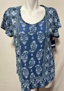 Neu Lucky Brand blau Kurzarm Large Paisley Print Top Shirt Tunika neu mit Etikett - Bild 1 von 8