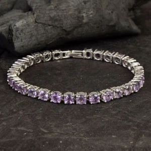 Natural Amethyst Gemstone Bracelet,925 Sterling Silver,Tennis Bracelet,Gift - Picture 1 of 8