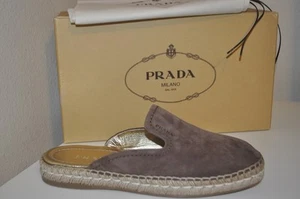 NIB $490 PRADA Espadrille Loafer Mule Slide Flat Shoe Brown Suede EUR 37.5 - Picture 1 of 9