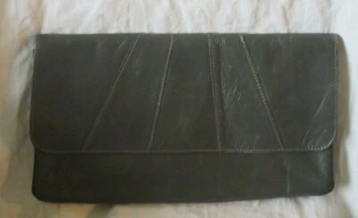Vintage 80s GREY Envelope Clutch Bag Leather Salisbury 40s Landgirl  — 第 1/4 张图片