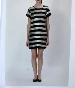 Vtg MARC JACOBS RUNWAY Dress 10 Silk Metallic Stripe Crewneck Black Silver USA - Picture 1 of 12