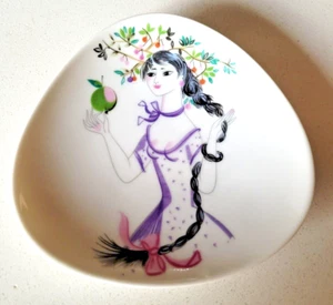 Mid Century Rosenthal Selb Bele Bachem Porcelain Art Oblong Dish Woman w/ Apple - Picture 1 of 6