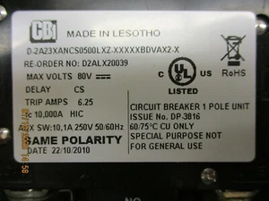 Open Box, CBI Electric - D2ALX20039 - 5A, 1P, 80V, Circuit Breaker - Picture 1 of 6
