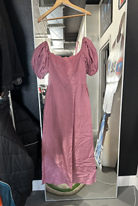 Vintage 1980s Pink Puff Sleeve Crochet Tied Floor Length Dress Size 9/10
