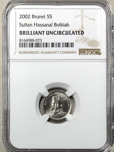2002 Brunei 5 Sen(5S)  Sultan Hassanal Bolkiah NGC Brilliant Uncirculated- World - Picture 1 of 4