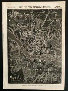 1832 Engraved map of Oporto ( Porto ) Portugal by J Asher. Rare REVERSED PRINT - Picture 1 of 3