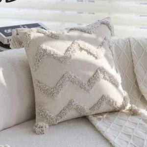 Cotton BOHO Style TASSEL Tufted Cushion Cover Home Decoration 45cm 18 Inches - Picture 1 of 9