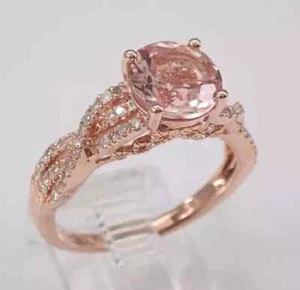 2.6Ct Round Cut Moissanite Morganite Solitaire Wedding Ring 14K Rose Gold Plated - Picture 1 of 5