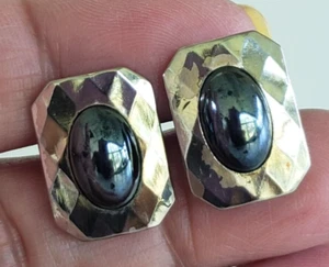 Gemelos octágonos vintage correctos de hematita piedra ovalada tono plata palanca de 11/16" - Imagen 1 de 5