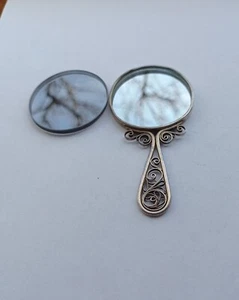 Vintage Soviet filigree mirror, skan small compact, + spare glass mirror - Picture 1 of 11