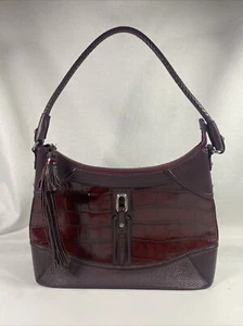 Brighton Caramel & Brown Croc Embossed Leather Shoulder Purse Tassel Zip D583501 - Picture 1 of 24