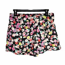 Charlotte Russe Black Floral Print Shorts Size L Lightweight Elastic Waist Pleat
