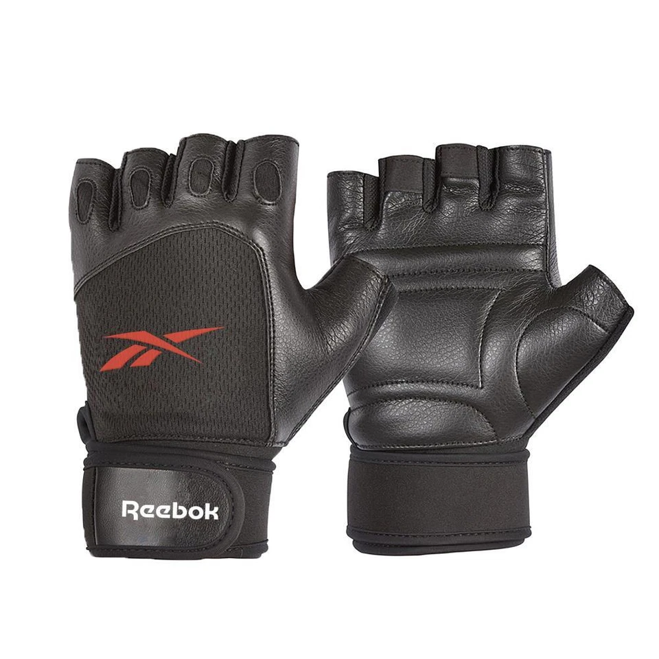 Reebok Gewichtheben Handschuhe strapazierfähig gepolstert Leder Fitnessstudio Training Handgelenk Wrap