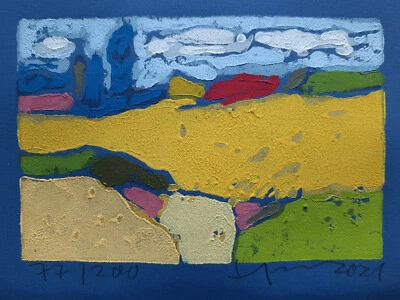 Klaus Fussmann spitzen Farblinolschnitt Raps Ostsee starke Farben. - Bild 1 von 2