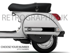 Kit Adesivi Numeri Gara Vespa PX Pannello Laterale Scooter Skinhead Mod- - Foto 1 di 6
