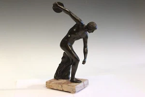 Antique Italian Grand Tour Bronze Discus Figure Greek Athlete Statue - Picture 1 of 19