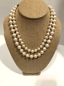 GIVENCHY Stunning Necklace 19” Double Strand Pearl Gold Tone VTG 80s - Picture 1 of 8