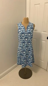 J. McLaughlin Kleid blau weiß Ananasmuster ärmellos Gr. M - Bild 1 von 8