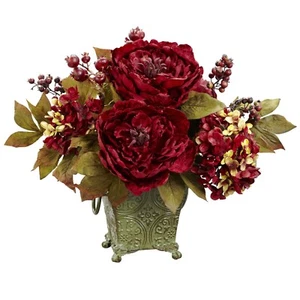 Peony & Hydrangea Silk Flower Arrangement - Picture 1 of 2