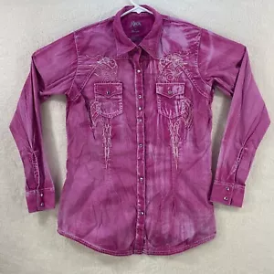 Rock 47 Wrangler Womens Large Western Cowgirl Rhinestone Snap Long Sleeve - Picture 1 of 10