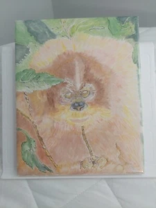 Hand Painted Monkey Tile Art Original Signed 8 X 9 3/4" Unique Animal Art - Picture 1 of 10