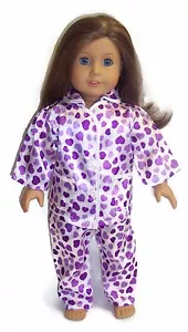 White w/Purple Hearts Satin Pajamas Clothes for 18 inch Girl Dolls - Picture 1 of 4
