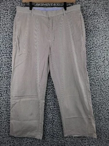 J.Crew Men’s Pants 32x22 Brown White Seersucker Striped Cotton Short Inseam Maca - Picture 1 of 14
