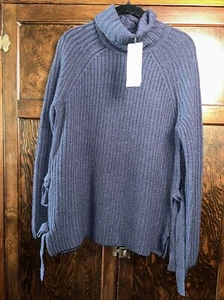 UGG Ceanne Turtleneck Chunky Knit Sweater Sz S $168 Navy Blue Side Tie S5 - Picture 1 of 10
