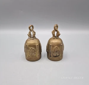 VTG Hindu Temple Bell Brass Hinduism Ganesha Elephant God Wind Chime - Lot of 2 - Picture 1 of 8