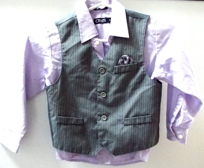 Chaps Boys Dress Shirt & Vest Size 6 Gray Pinstripe Vest Violet Shirt Pocket 2pc - Изображение 1 из 4